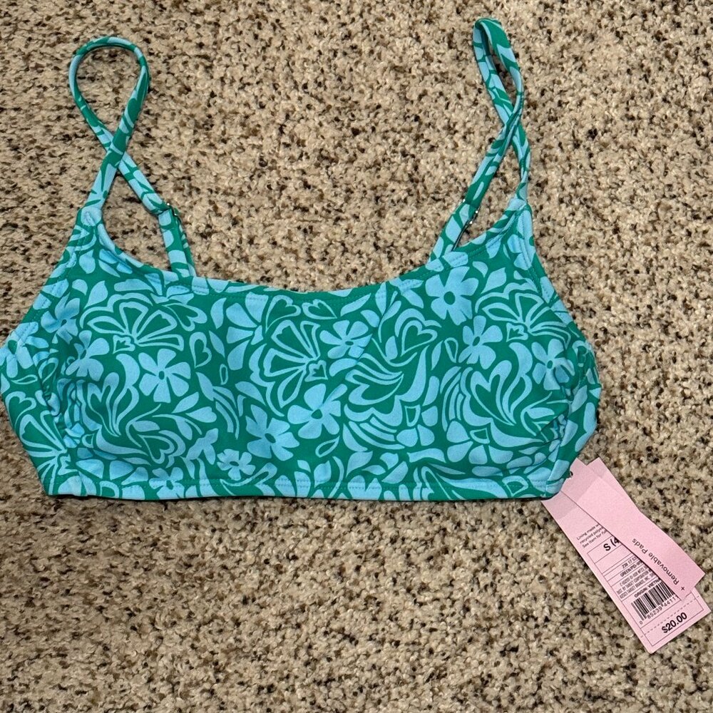 Wild Fable Floral Bikini Top - Teal and Light Blue